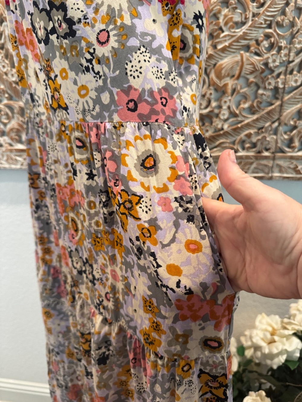 Natural Life Avery Boho Floral Midi Sundress, Pink Embroidered Trim, & Pockets! - Picture 9 of 15